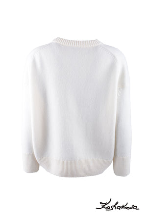 Merino vilnas balts liela izmēra džemperis