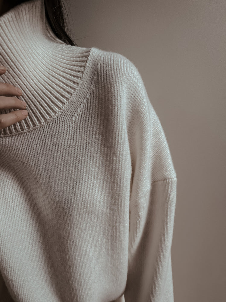 White Oversized Sweater With High Collar