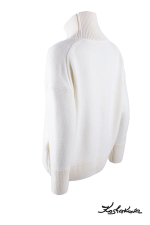 White Oversized Sweater With High Collar